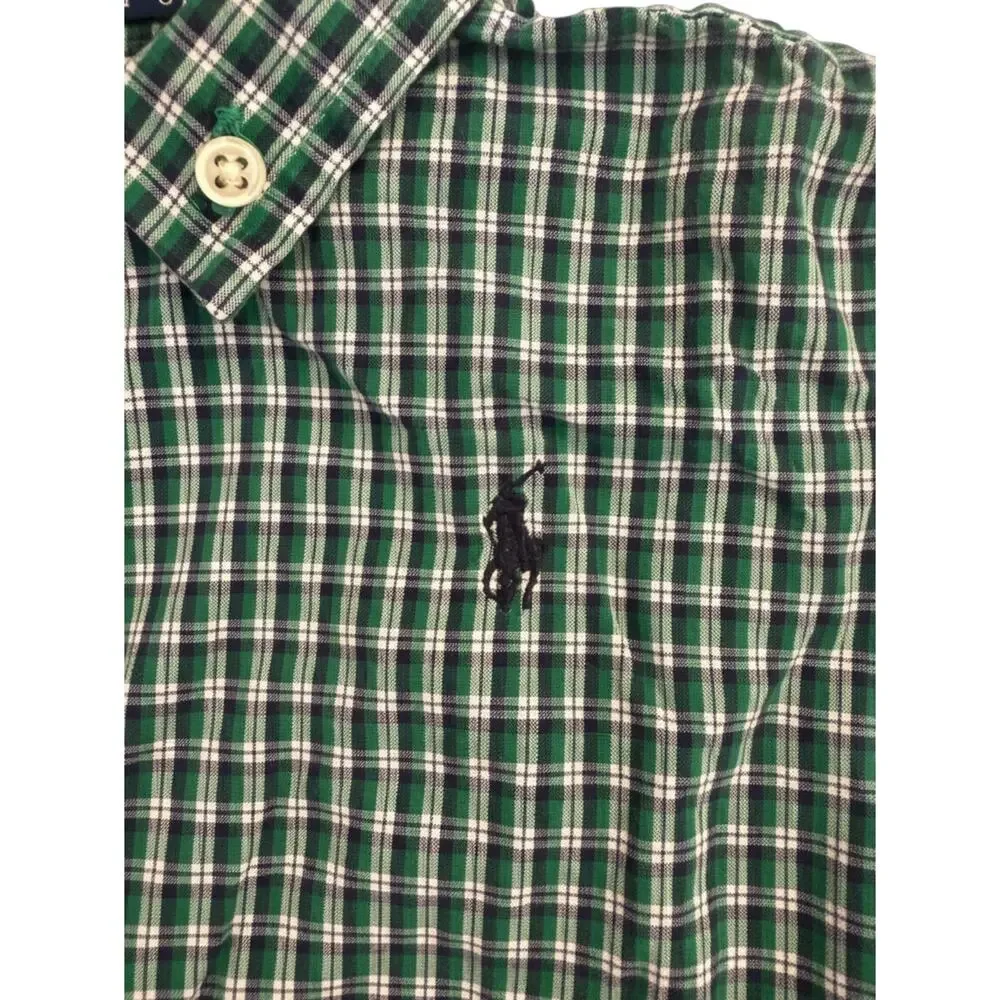 Vtg RALPH LAUREN 12m Baby Toddler Romper Green Navy Pony Snap Bottom 100% Cotton